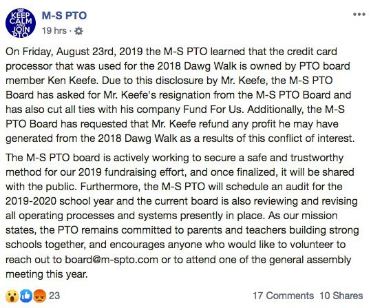 M-S PTO Keefe resign FB post